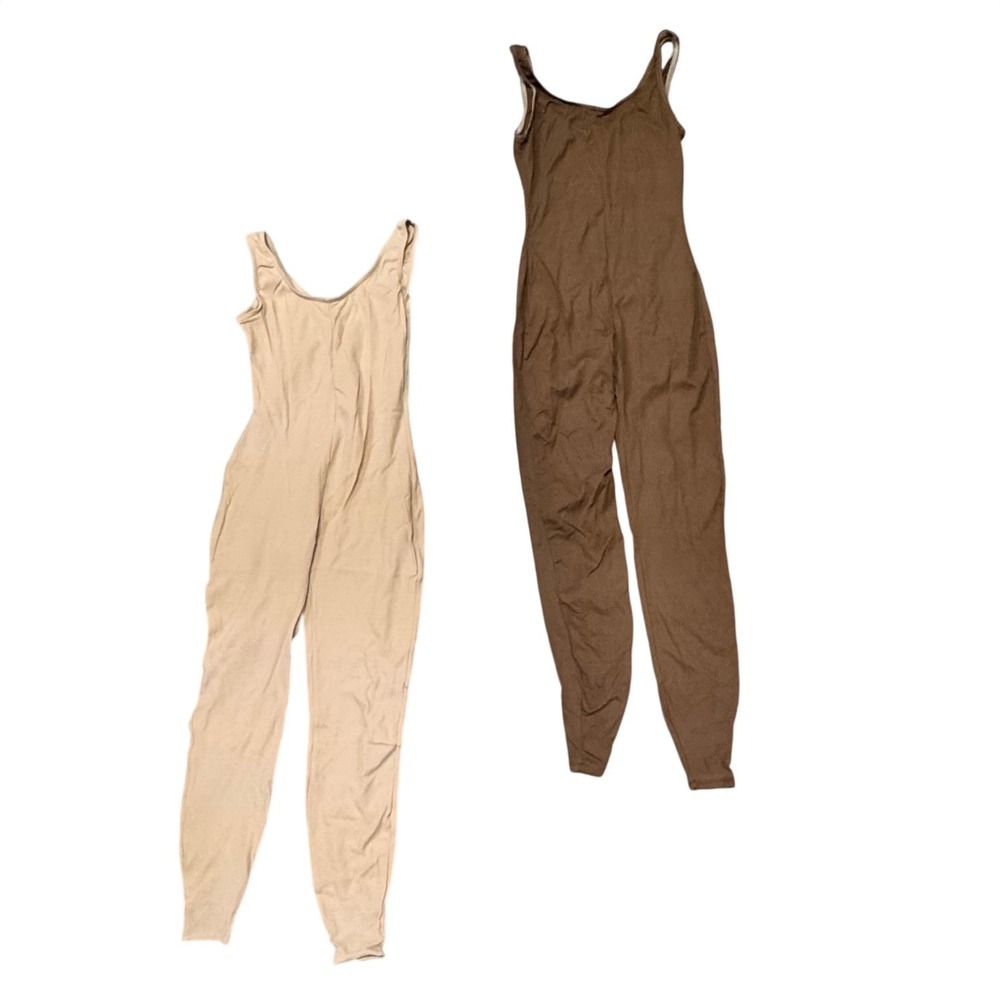 Capezio The Dancemaker Vintage Unitard Set 2 Tan Brown Nylon Jumpsuit Medium